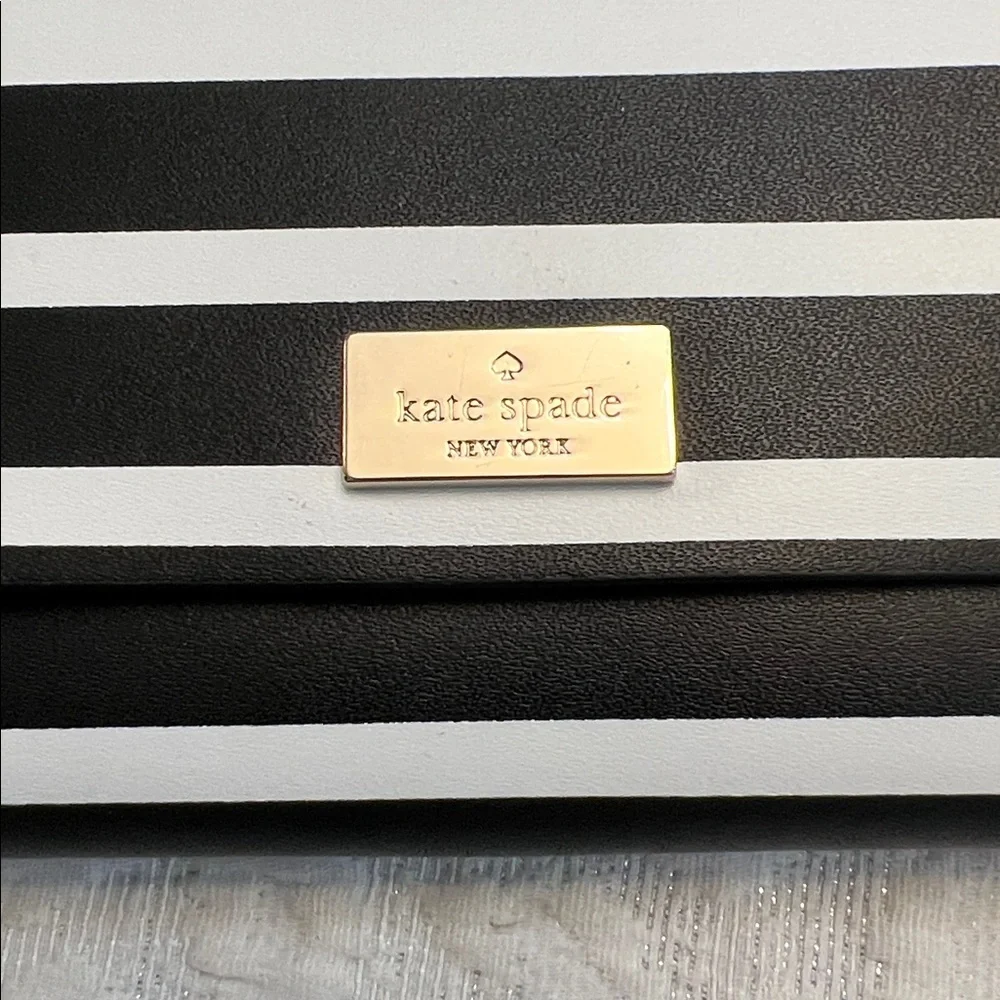 KATE SPADE STRIPED LEATHER WALLET BLACK & WHITE